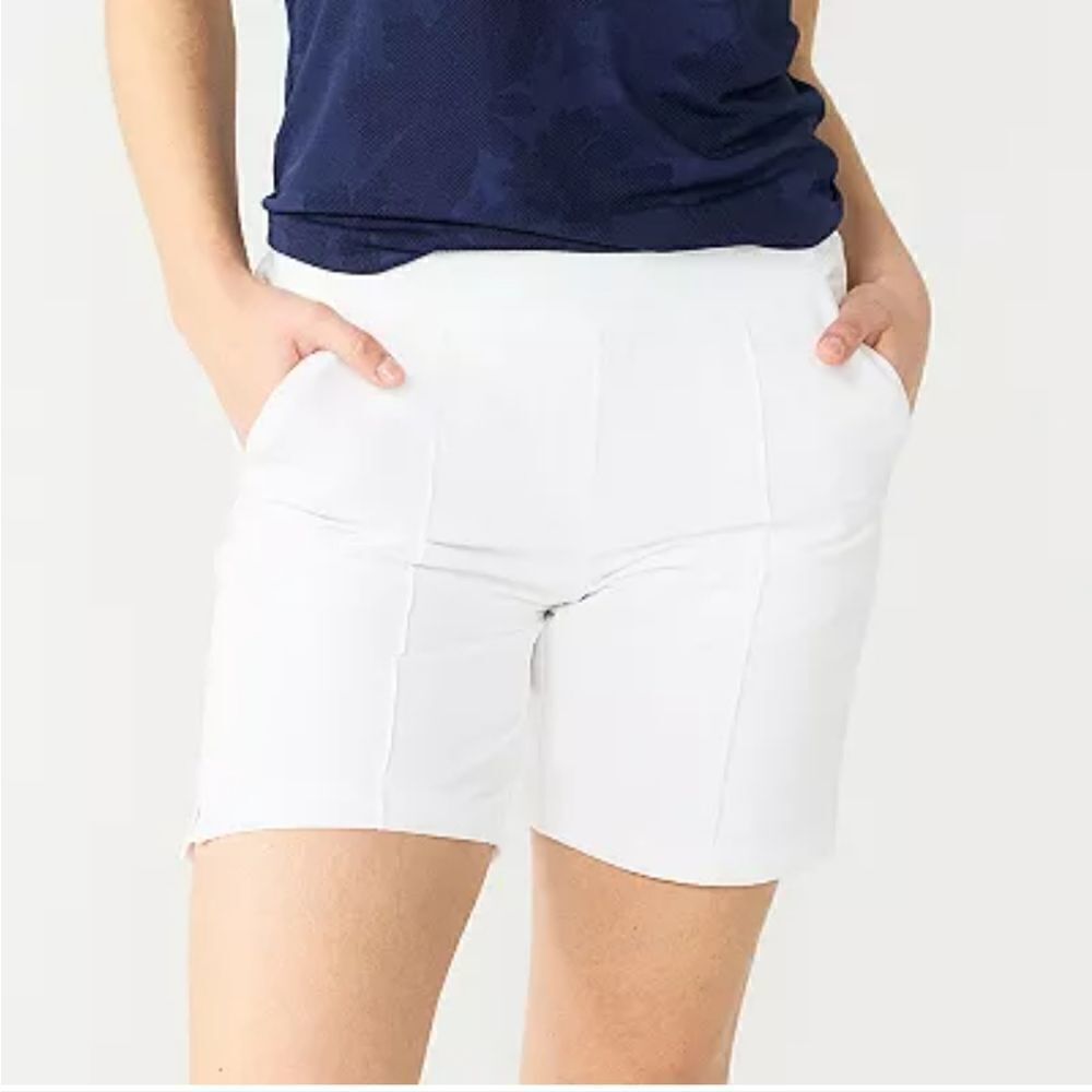 Tek Gear Woven Golf Shorts Solid White Faux Fly 2 Side Pockets Women's Size XL